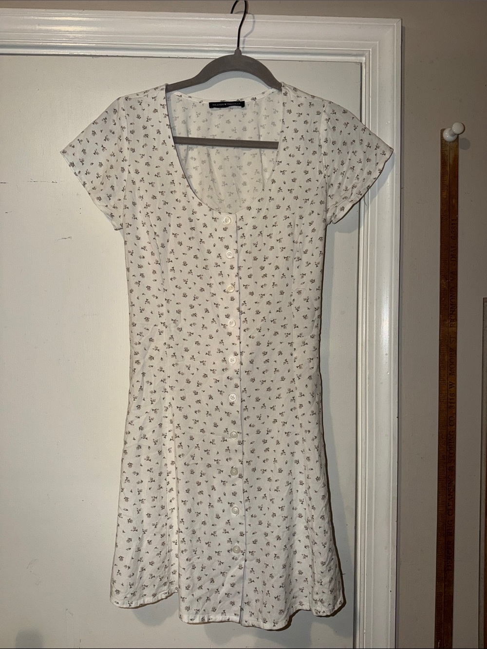 Brandy Melville Women's White Dress with dainty lilac flower’s
